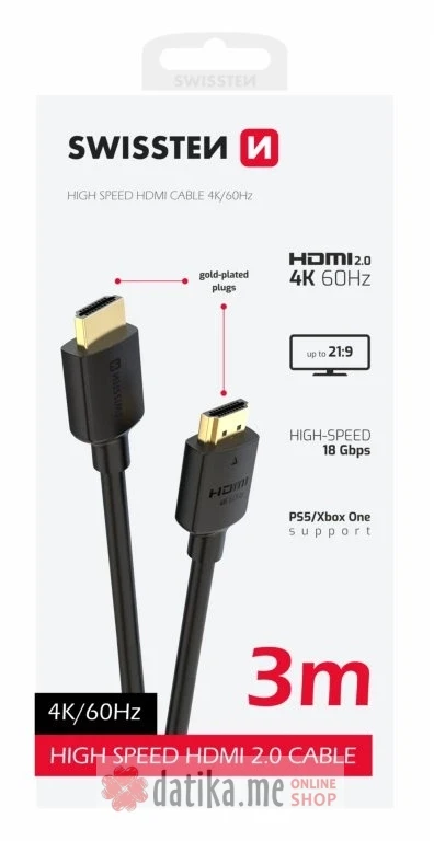Swissten Kabl HDMI 4K 60Hz 3m M/M PVC