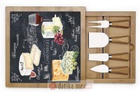 EASY LIFE DASKA ZA POSLUZIVANJE SA STAKLOM 25,5x25,5cm+4 NOZA WORLD OF CHEESE