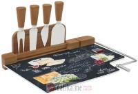 EASY LIFE DASKA ZA POSLUZIVANJE SA STAKLOM 31,5x20cm+4 NOZA WORLD OF CHEESE 