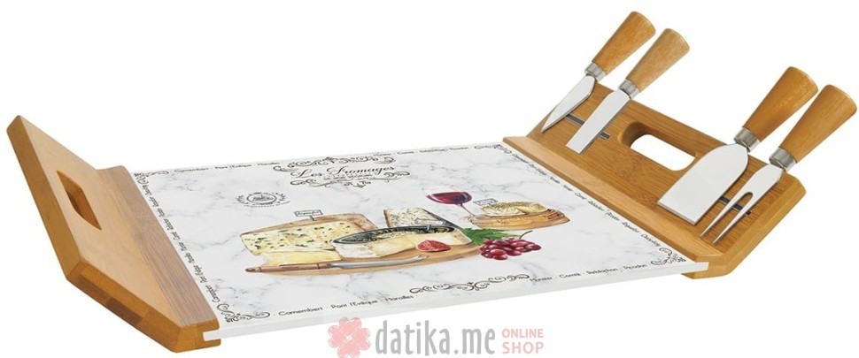 EASY LIFE DASKA ZA POSLUZIVANJE SA STAKLOM 44x28cm+4 NOZA LES FROMAGES