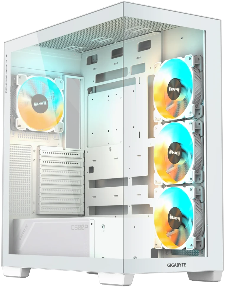 GIGABYTE C500 Panoramic Stealth ICE ATX Mid Tower Case, Pre-installed 4 ARGB fans, USB 3.0 x2, White