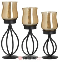 INART SVIJECNJAK METAL/GLASS BLACK/AMBER 3kom