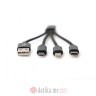 Digitus USB charger cable, 0.15m 3 in 1 cable, (lighting+ micro B+ Type-C), black