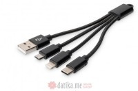 Digitus USB charger cable, 0.15m 3 in 1 cable, (lighting+ micro B+ Type-C), black