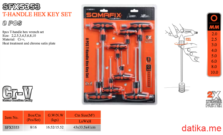 Somafix SFX5353 Ključevi Imbus sa L ručkom dvostrani 2--10mm set 8/1 в Черногории