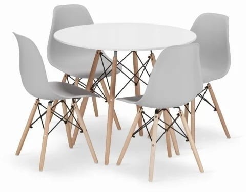 Bolzz TORINO OKRUGLI STO 80 cm WHITE + Milano set 4 stolice SVIJETLO SIVA