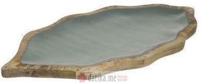 INART TANJIR ZA POSLUZIVANJE WOODEN ENAMEL NAURAL/GREEN 46Χ25Χ2cm