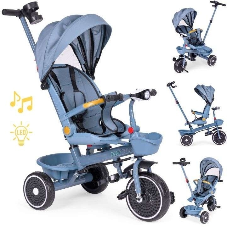 ECOTOYS TRICIKL ZA DJECU SA ROTIRAJUĆIM SJEDIŠTEM, GURAJUĆIM RUKOHVATOM I TENDOM BLUE ECOTOYS TRICIKL ZA DJECU SA ROTIRAJUĆIM SJEDIŠTEM, GURAJUĆIM RUKOHVATOM I TENDOM BLUE