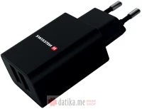 Swissten Travel charger smart IC with 2x USB 2.1 A data cable USB/Type C 1.2 M, black