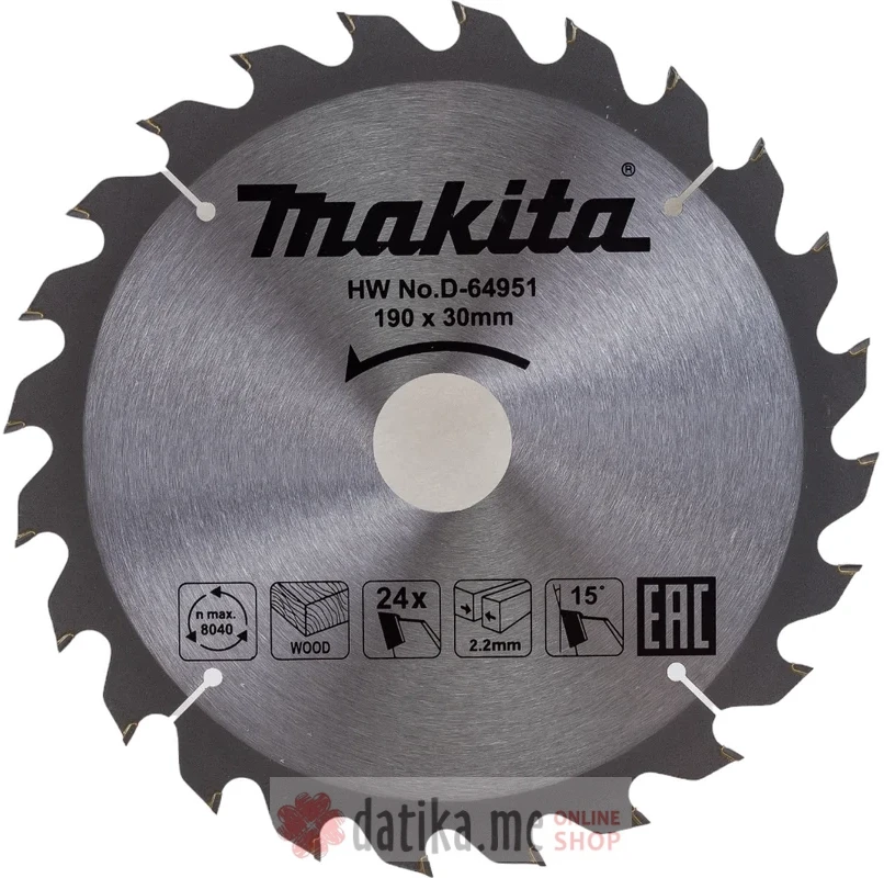 Makita D-64951 NOZ ZA CIRKULAR ZA DRVO 190x30MM в Черногории