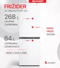 Sharp SJ-BB04DTXWF-EU Kombinovani frižider, 170cm