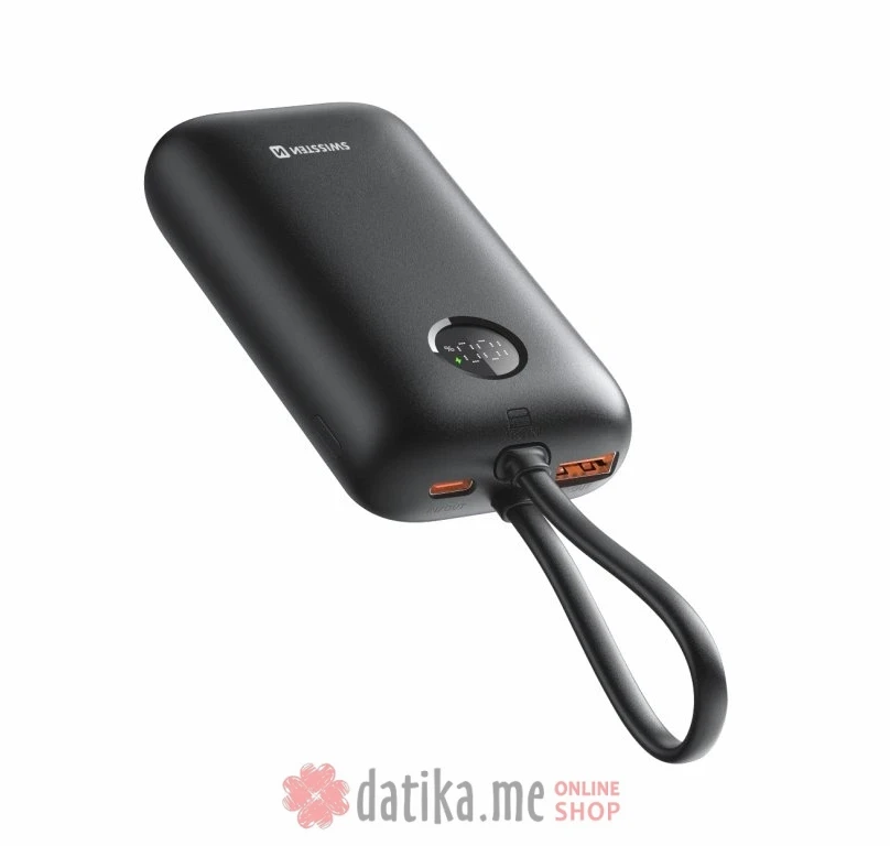 Swissten Power bank VOLTBOX 35W 10000 mAh with built-in cables USB-C, Lightning