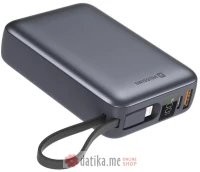 Swissten Power bank 20000 mAh with built-in cables USB-C and Lightning Space silver