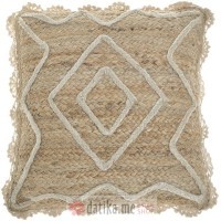 INART JASTUK JUTE CUSHION WITH LACE CREAM/NATURAL 45X45cm