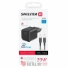 Swissten Travel charger GaN 1x USB-C 20W PD white, data cable USB-C/USB-C 1.2, black