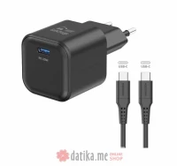 Swissten Travel charger GaN 1x USB-C 20W PD white, data cable USB-C/USB-C 1.2, black