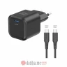 Swissten Travel charger GaN 1x USB-C 20W PD white, data cable USB-C/USB-C 1.2, black