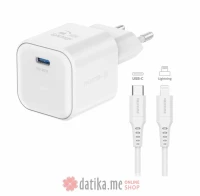 Swissten Travel charger GaN 1x USB-C 20W PD white, data cable USB-C/Lightning 1.2, white