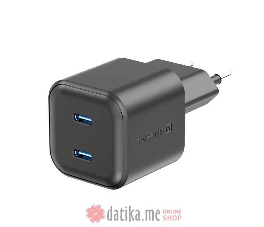 Swissten Travel Charger GaN 2x USB-C 20W PD Black