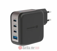 Swissten Travel Charger GaN 3x USB-C 100W PD + 1x USB-A 18W QC Black