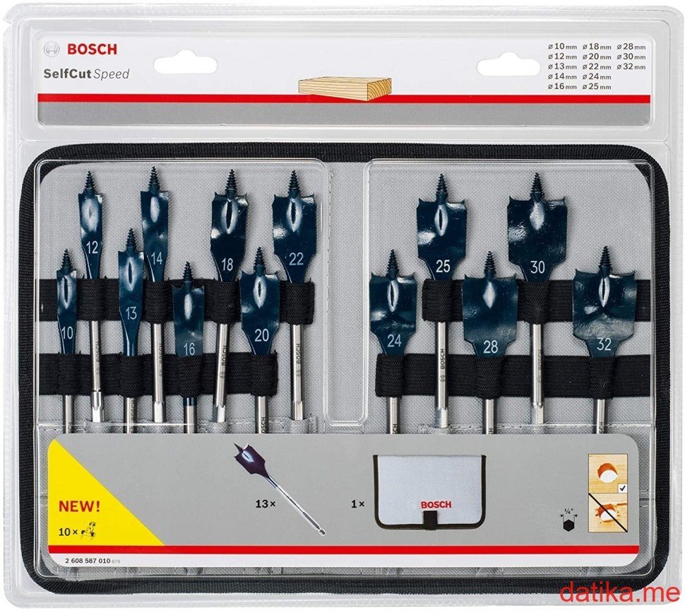 Bosch Burgije za drvo pljosnate 10-32mm prihvat HEX 1/4" Set 13kom