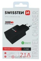 Swissten Travel charger 2x USB 2,1A power black