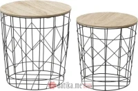 INART SET STOLOVA 2/1 METAL/WOODEN W/STORAGE SPACE BLACK/NATURAL D37Χ40
