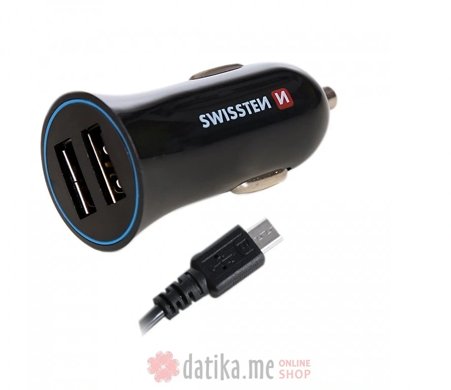 Swissten Car charger 2.4A power 2x USB, cable USB-C