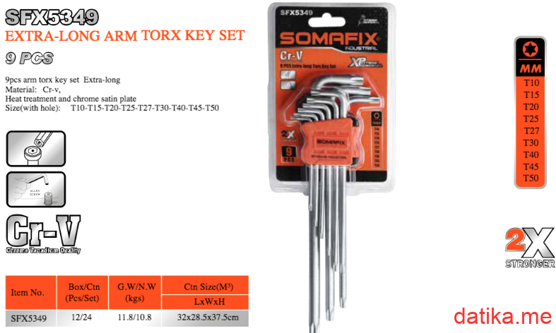 Somafix SFX5349 Ključevi Torx CR-V produženi na PVC držaču T10-T50 set 9/1