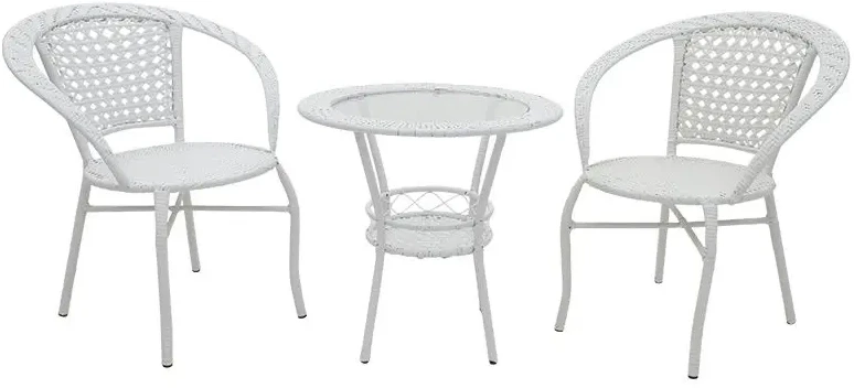 PAKKETO SET ZA BASTU STO I DVIJE STOLICE Garden lounge set Saylor metal-pe rattan white в Черногории