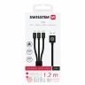 Swissten Data cable textile 3in1 1,2m, Black (Lighting, 2x USB-C)