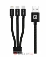 Swissten Data cable textile 3in1 1,2m, Black (Lighting, 2x USB-C)