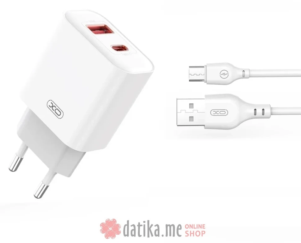XO wall charger CE12 PD QC3.0 20W 1x USB 1x USB-C white + USB - microUSB cable 
