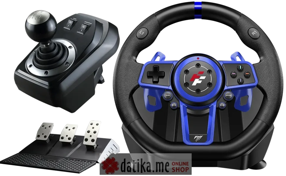 FLASHFIRE Suzuka F111 Volan za Switch/PC/PS5/PS4/PS3, pedale i mjenjač, crni