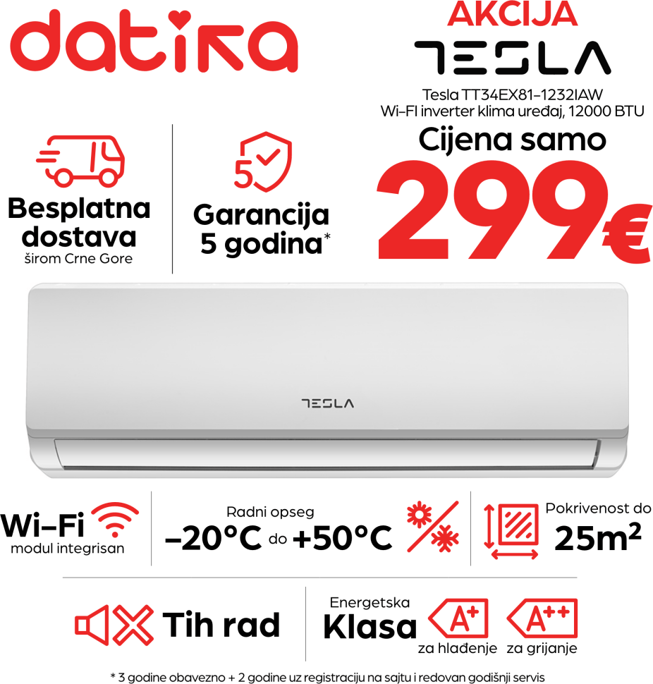 Tesla TT34EX81-1232IAW Wi-FI inverter klima uređaj, 12000 BTU Tesla TT34EX81-1232IAW Wi-FI inverter klima uređaj, 12000 BTU