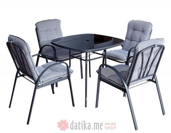 Green Bay Veneto Baštenski set sto+4stolice sa jastucima crno/sivi