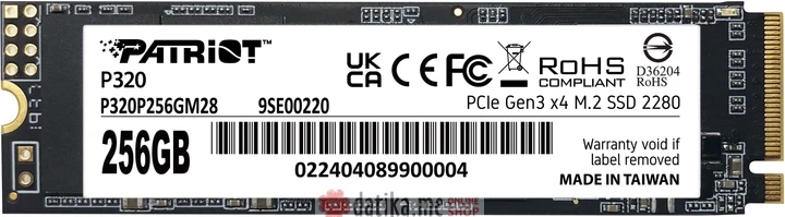 Patriot SSD 256GB M.2 NVMe PCIe P320 (r/w: 2200/1200 MBs)