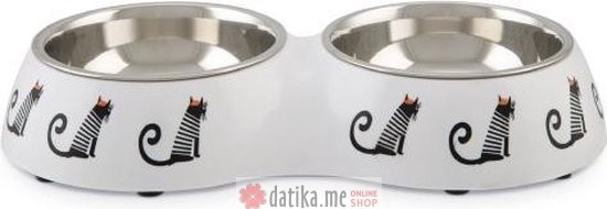 Beeztees POSUDA ZA MACE DUPLA BIJELA-PLASTIKA/METAL 27 x 4,5 cm - 2 x 160 ml в Черногории