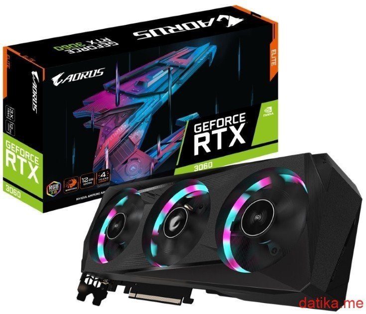 Gigabyte nVidia GeForce RTX 3060 ELITE 12GB GDDR6 192bit, GV-N3060AORUS E-12GD (rev 2.0) LHR в Черногории