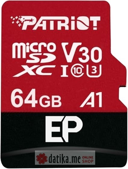 Patriot MEMORY CARD 64GB MicroSDXC V30 U3 EP SERIES, 4K recording