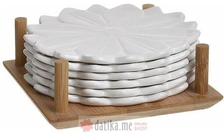 INART SET TANJIRA PORCELAIN COASTER WHITE/NATURAL 11X11X4 6/1