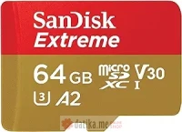 SanDisk Extreme microSDXC Card 64GB + Adapter, C10, A2, V30, Read/Write(MB/s): 170/80