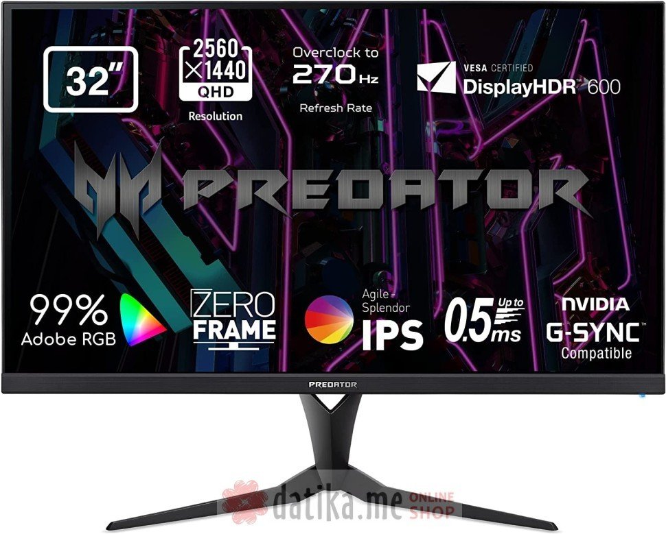 Acer Predator XB323UGXbmiiphzx 32" WQHD IPS 270Hz NVIDIA G-Sync Compatible monitor, UM.JX3EE.X01