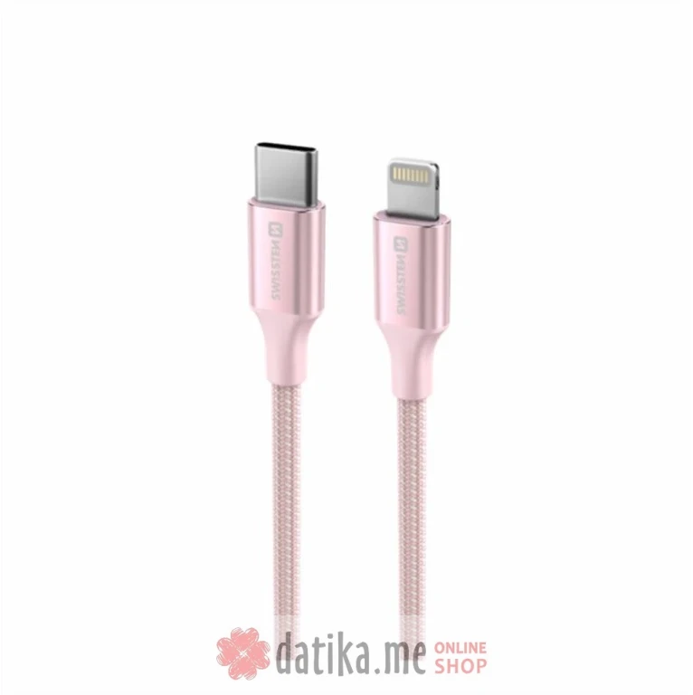 Swissten Data cable textile II USB-C / Lightning 1.5m Pink