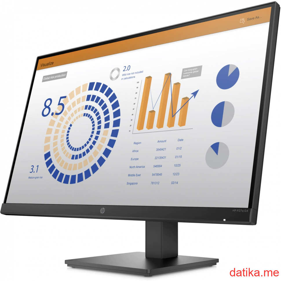 HP P27q G4 27" QHD (2560 x 1440) IPS 60Hz Professional monitor, 8MB11AA