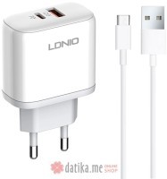 LDNIO A2526C 45W QC4.0 Dual USB-A/USB-C punjač beli + microUSB kabl