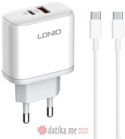 LDNIO A2526C 45W QC4.0 Dual USB-A/USB-C punjač beli + Tip-C na Tip-C kabl