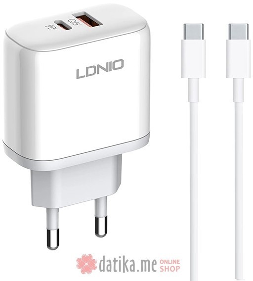 LDNIO A2526C 45W QC4.0 Dual USB-A/USB-C punjač beli + Tip-C na Tip-C kabl в Черногории