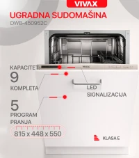 Vivax DWB-450952C Ugradna masina za pranje sudova, 45cm 