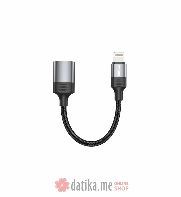 Swissten OTG Adapter Textile Lightning (male) / USB-A (female) 0,12 M Black